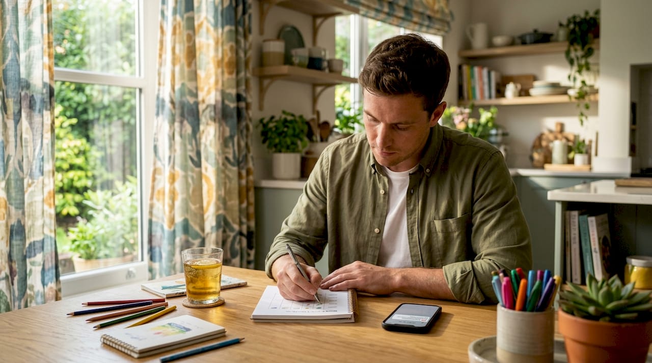 Man journaling mood microdosing routine