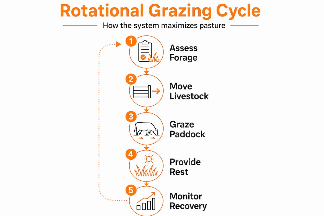 Infographic outlining rotational grazing workflow cycle