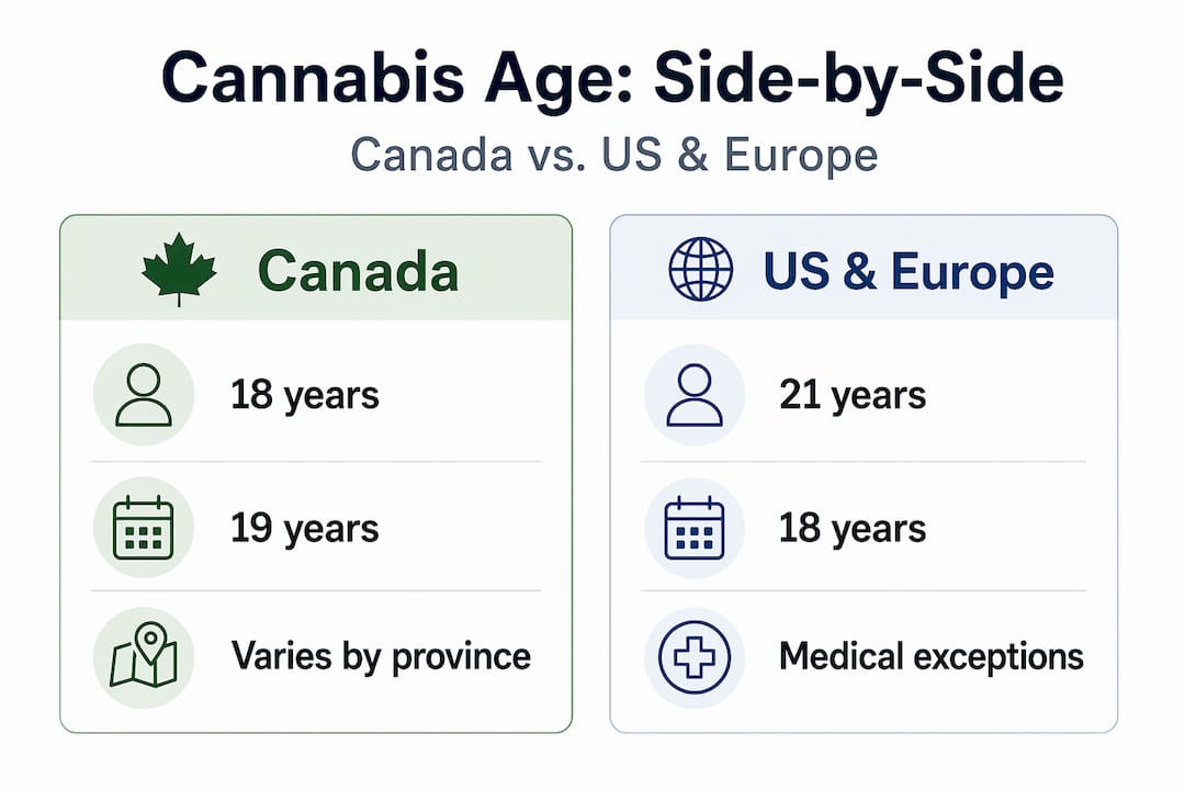 Infographic comparing cannabis age rules in regions