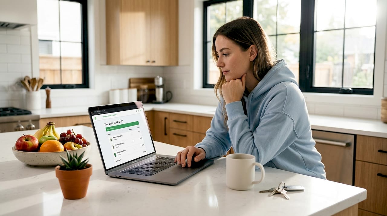 Consumer reviewing cannabis delivery status online