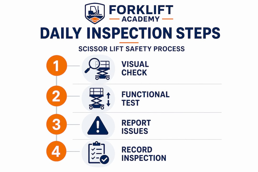 Infographic outlining daily scissor lift inspection steps