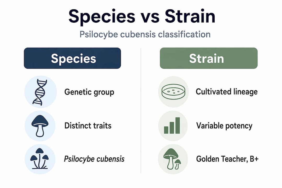 Infographic comparing mushroom species and strain