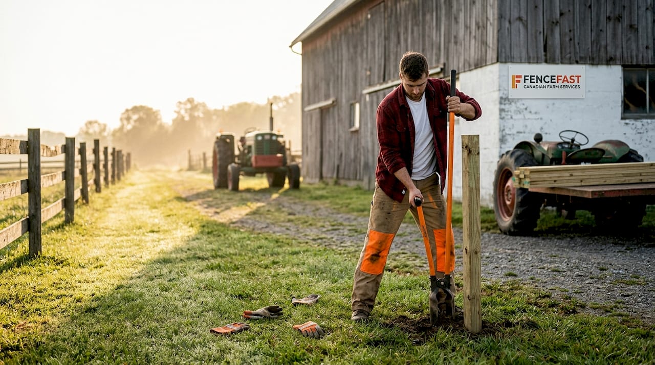 Installing pressure-treated pine fence post