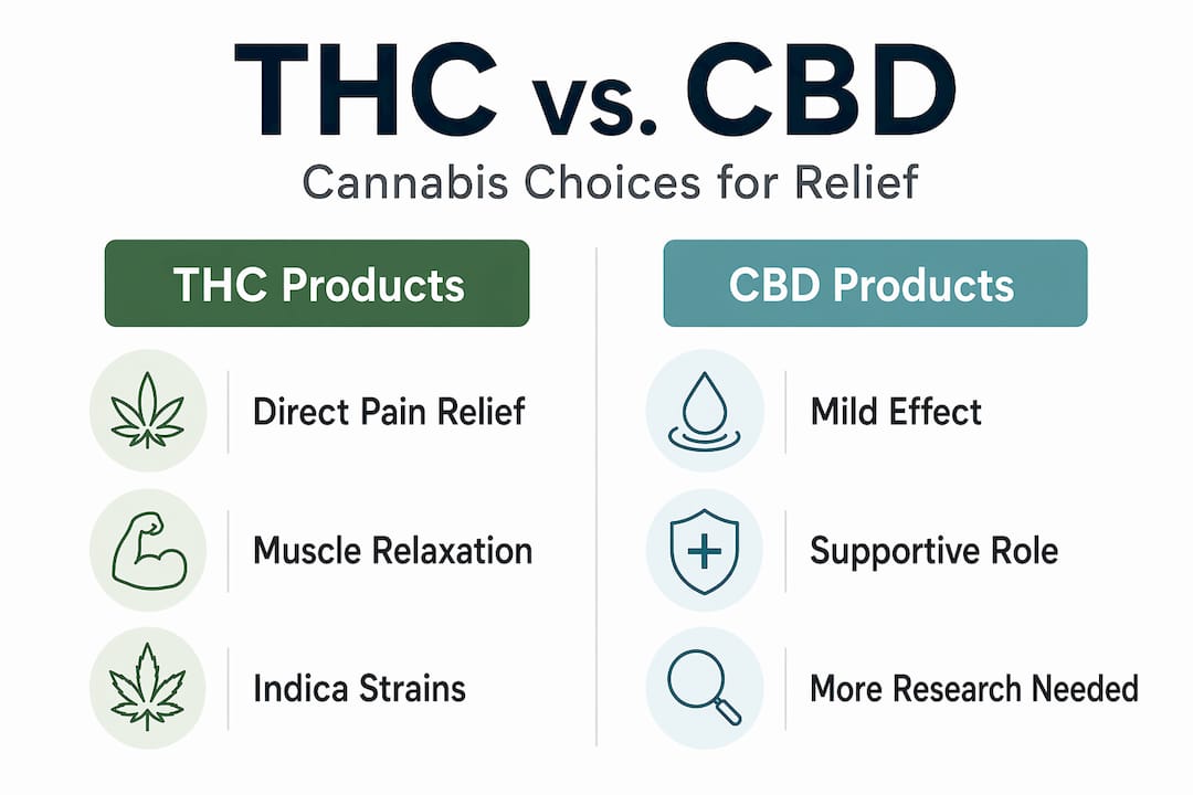 Infographic comparing THC and CBD for fibromyalgia