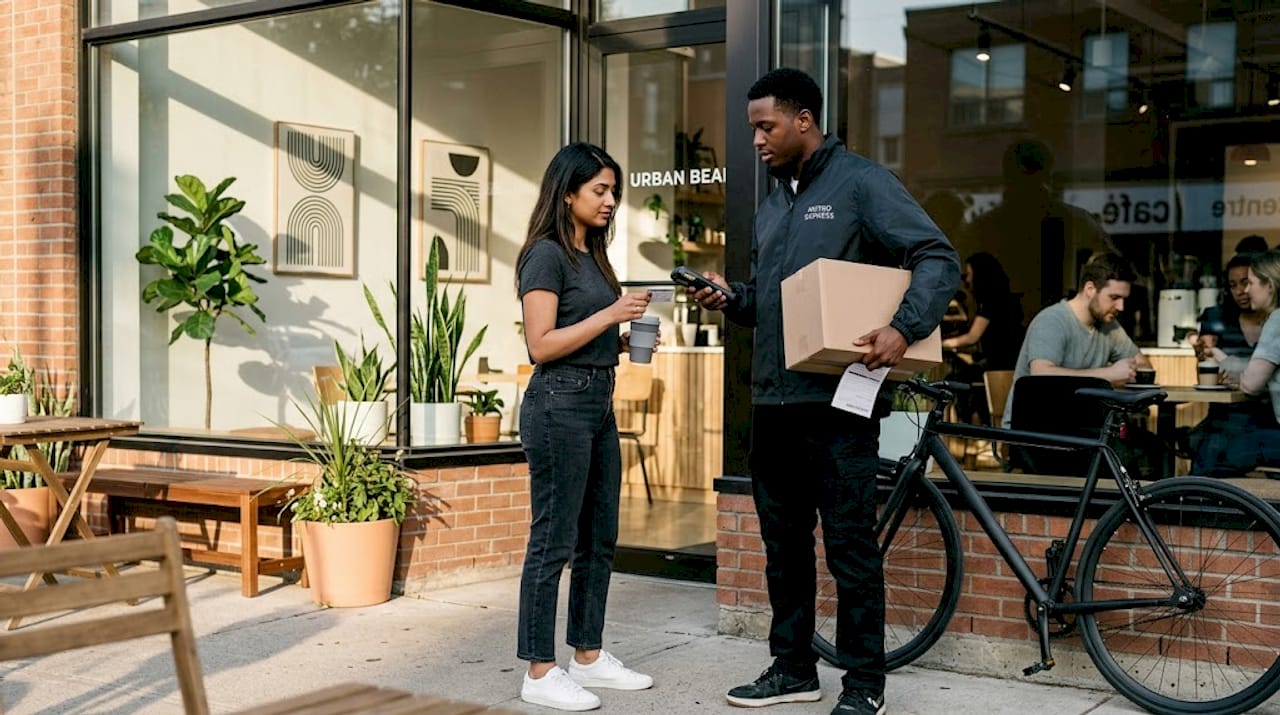 Courier delivers plain box to condo entrance
