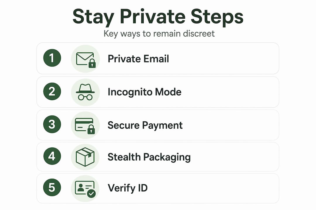 Infographic with five privacy steps for cannabis orders