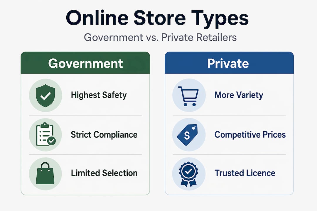 Infographic comparing government and private cannabis stores