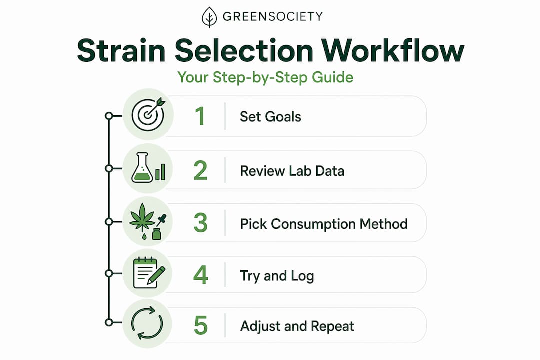 Infographic vertical flow of cannabis strain selection steps