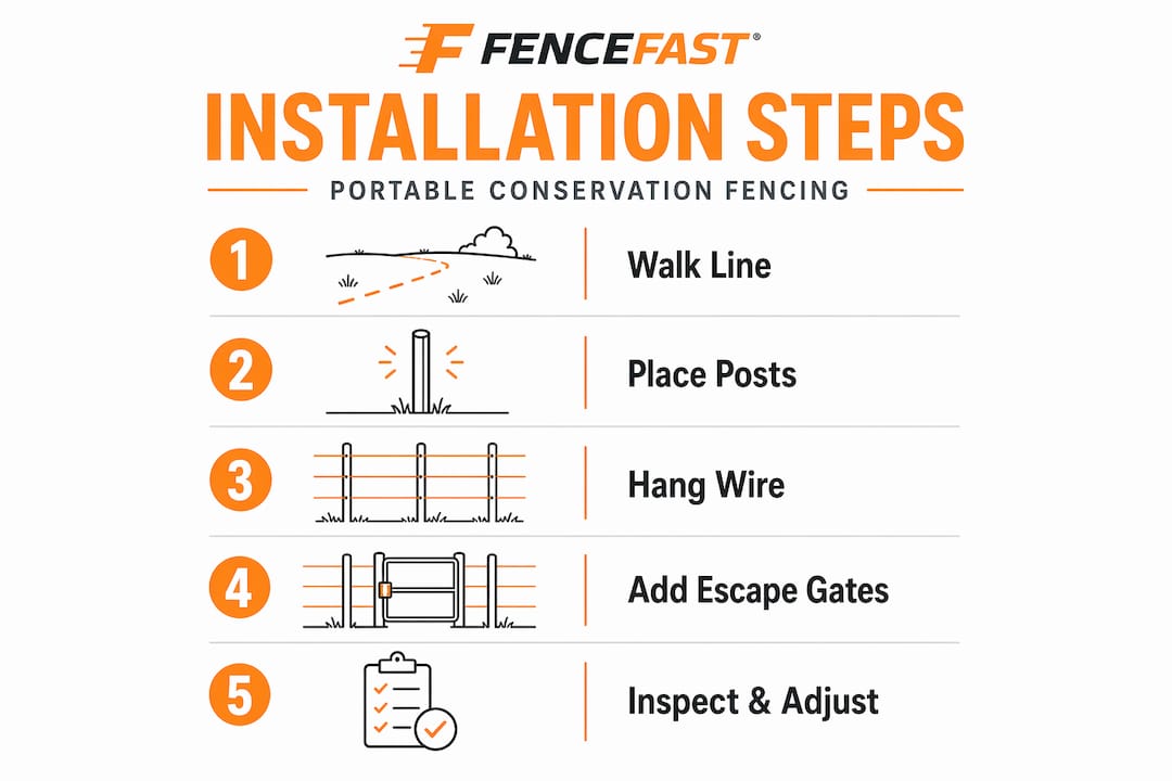 Infographic showing portable fencing installation steps