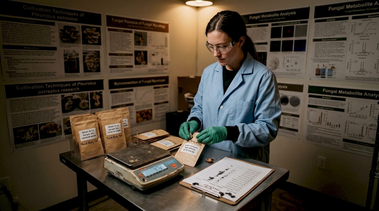 Lab technician sorting mushroom samples
