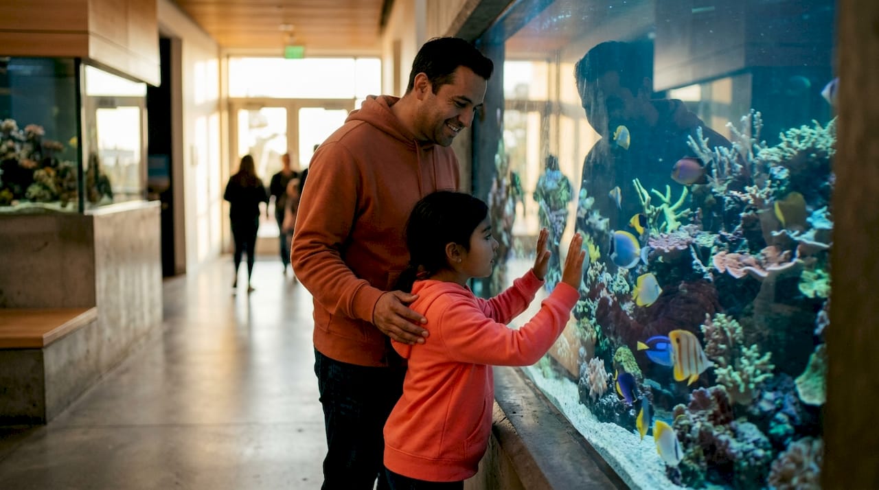 Family observing tank at Birch Aquarium