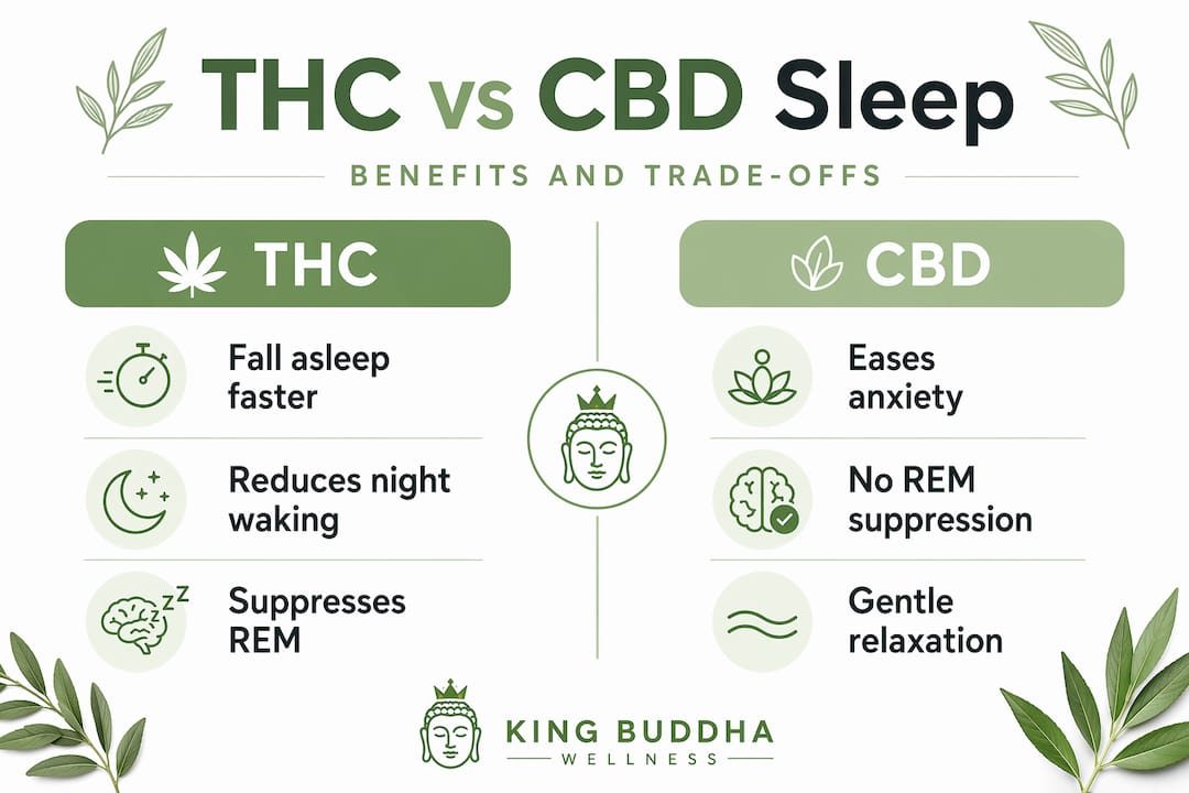 Infographic comparing THC and CBD sleep benefits