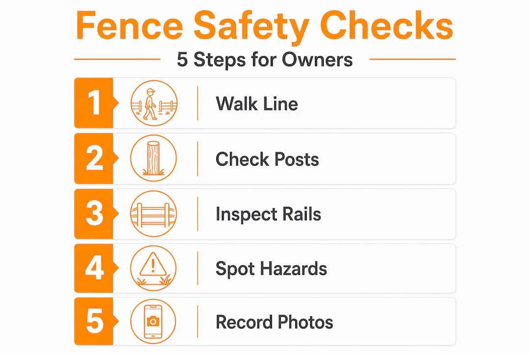 Infographic with steps for fence safety inspection