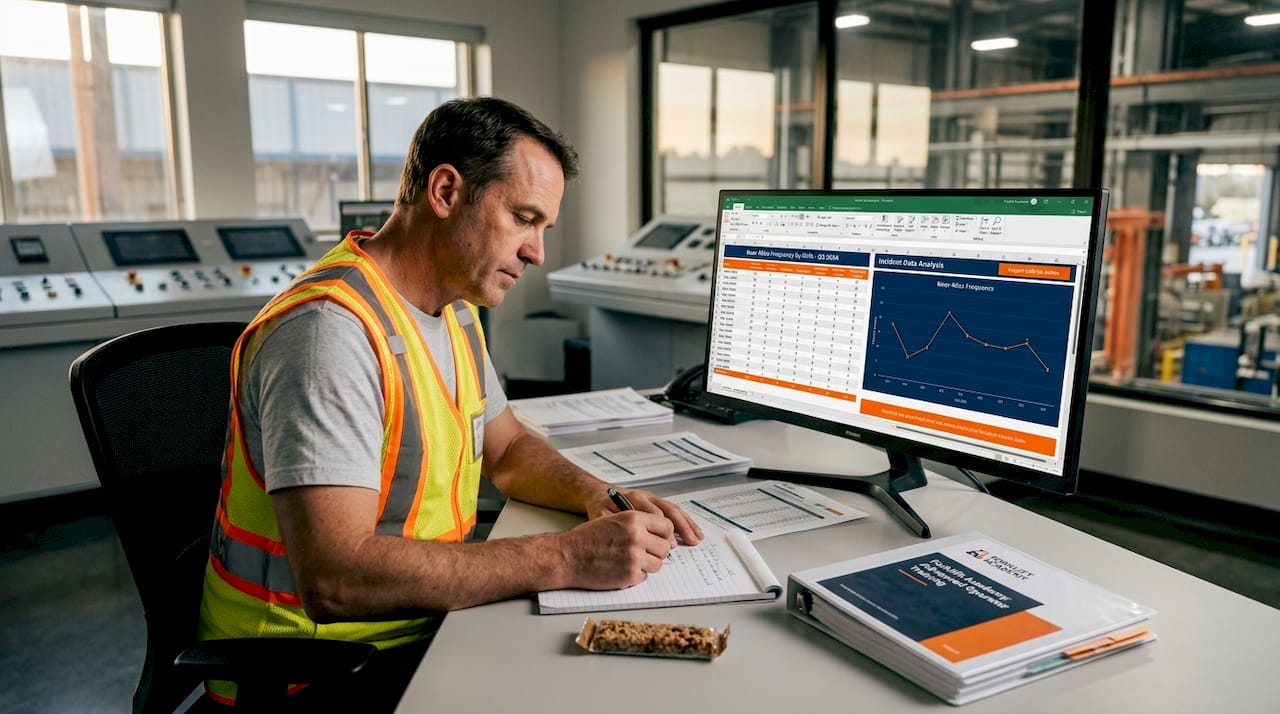 Supervisor analyzing near-miss incident reports