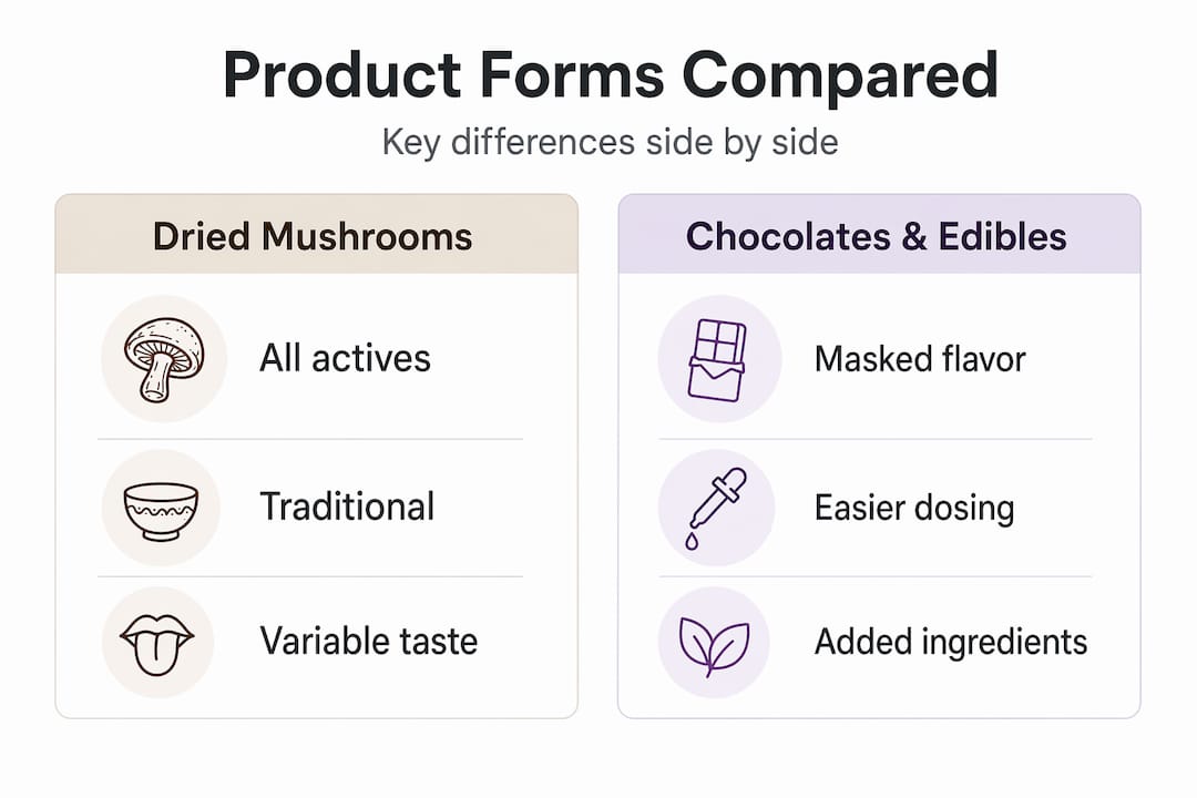 Infographic comparing mushroom product forms