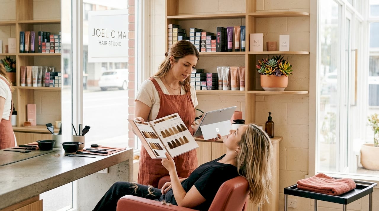Colorist consulting on hair color correction