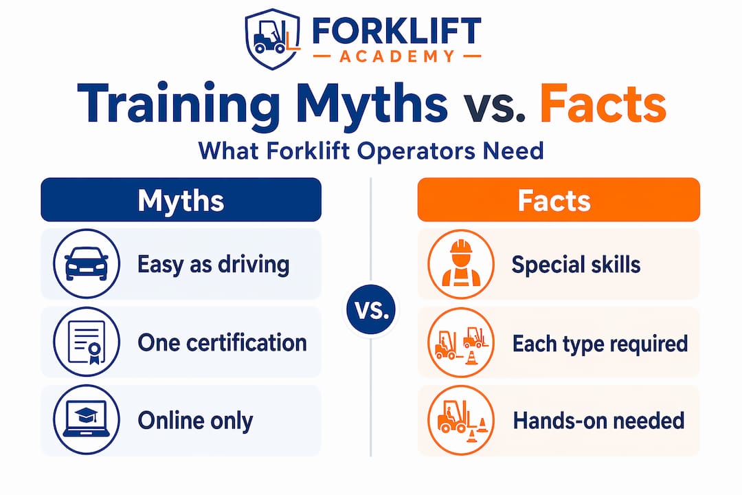 Infographic comparing forklift training myths and facts
