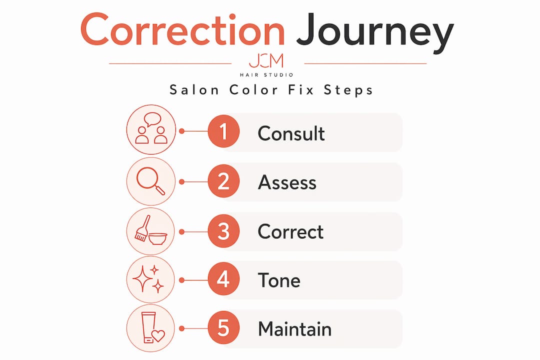 Infographic showing salon color correction steps