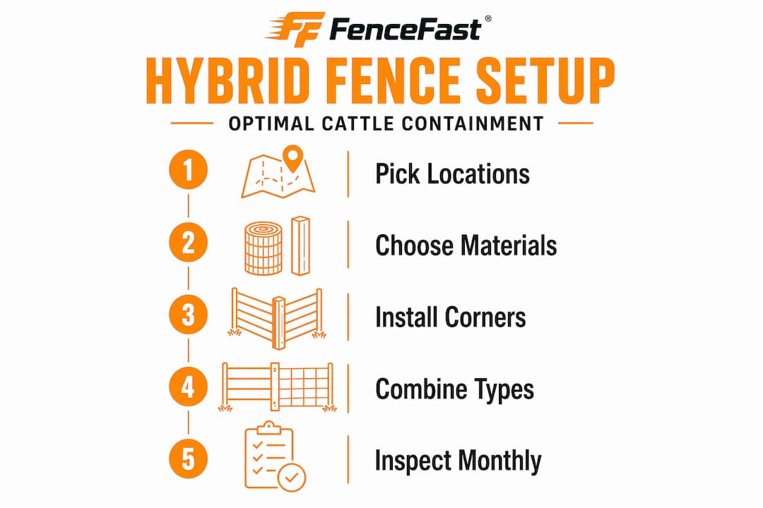 Infographic outlining hybrid fencing installation steps