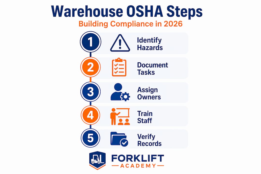 Infographic showing steps for OSHA warehouse compliance