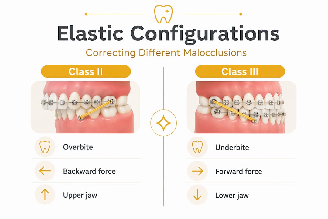 Infographic comparing types of elastics and malocclusion