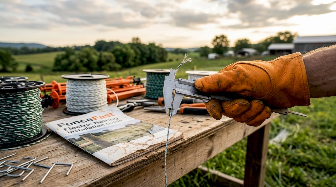 Measuring electric netting wire gauge up close