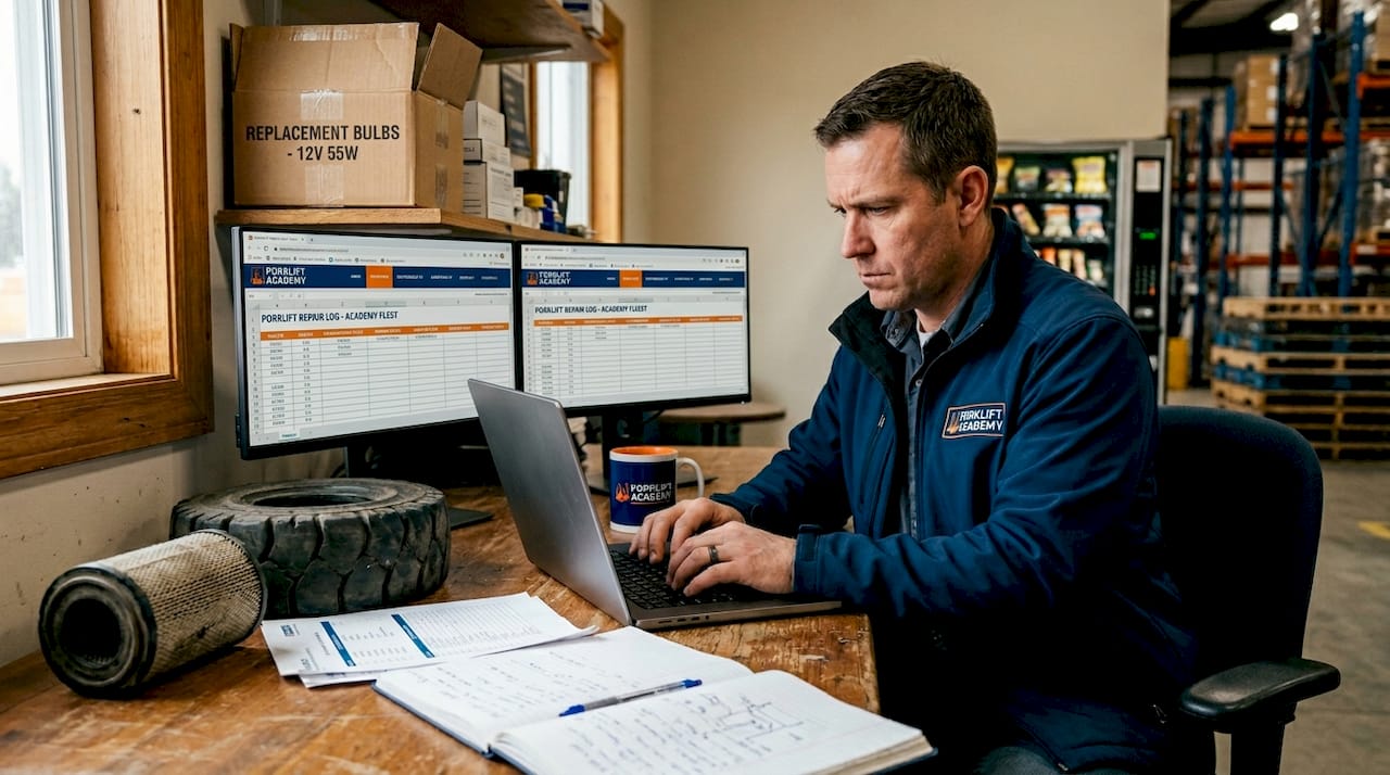 Supervisor logging forklift repair downtime data