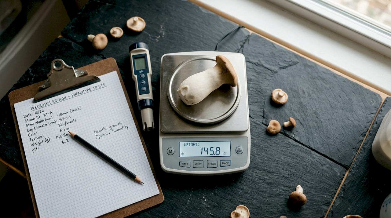 Digital calipers measuring mushroom stem diameter