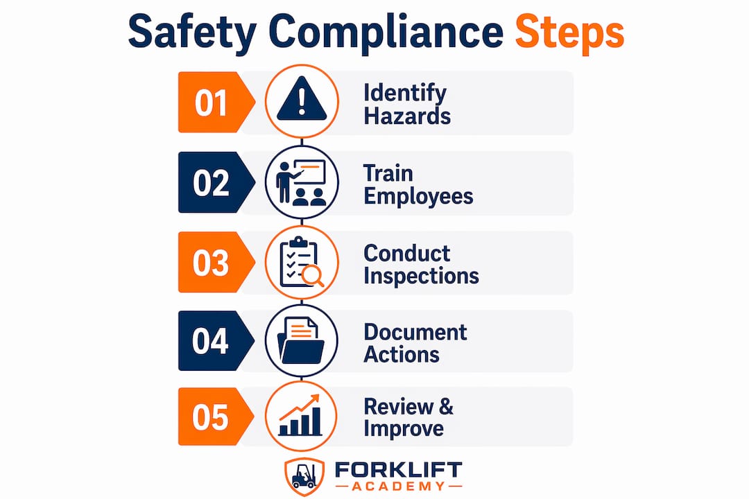 Infographic outlining key workplace safety compliance steps