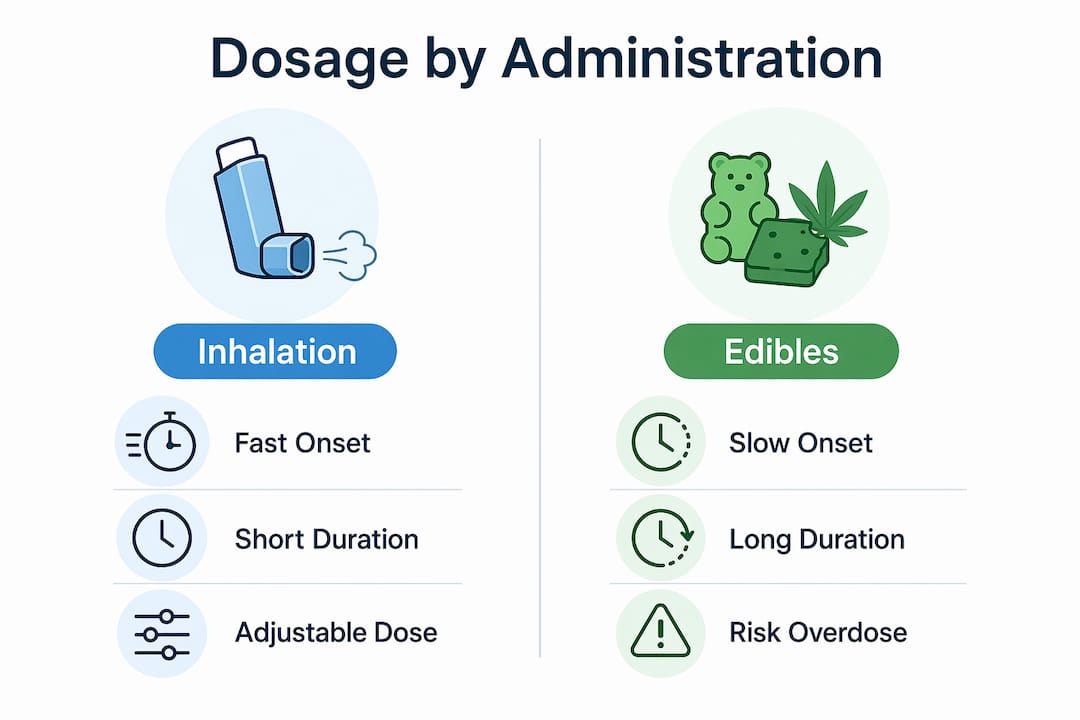 Infographic comparing inhalation and edible cannabis dosing