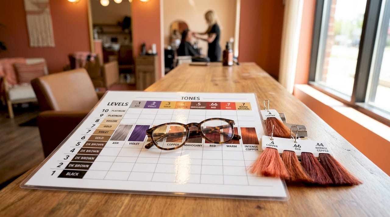 Close-up of hair color level and tone chart