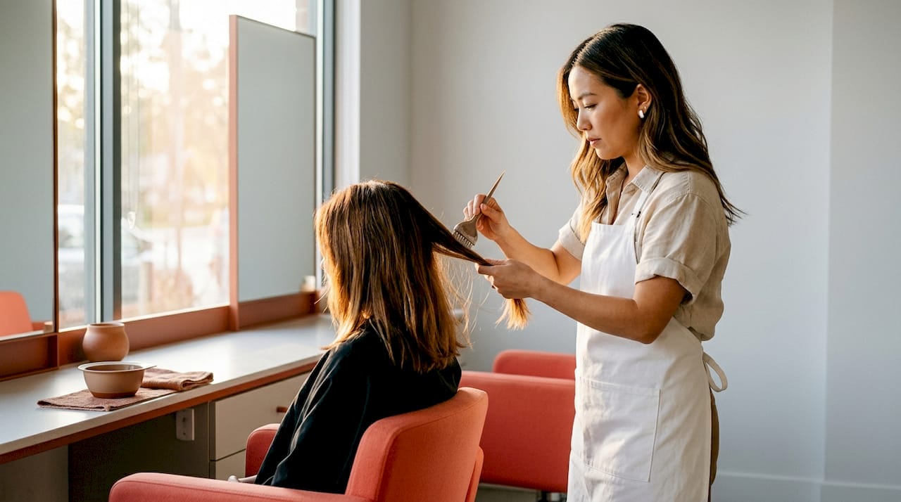 Hair stylist applying color to client's hair