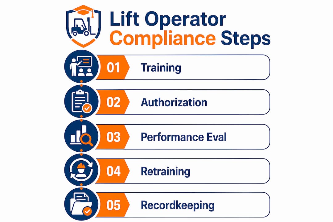 Infographic outlining lift operator compliance steps