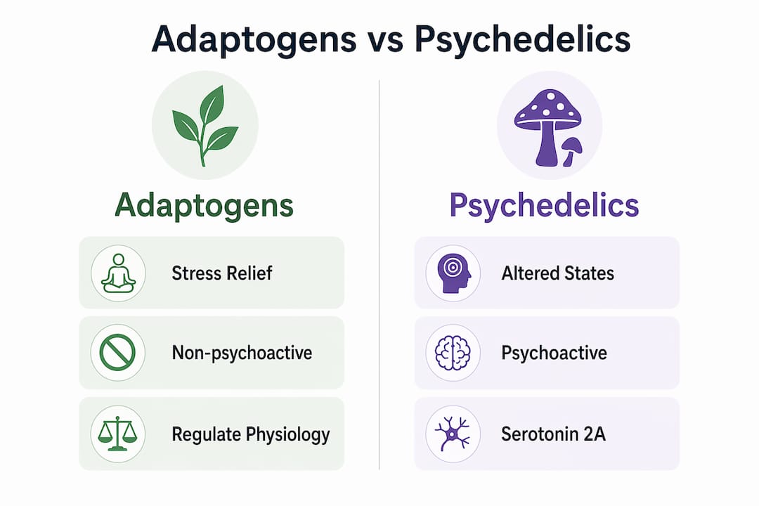 Comparison infographic of adaptogens and psychedelics