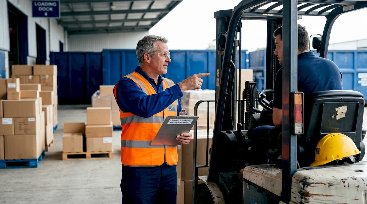 Safety trainer conducting forklift training