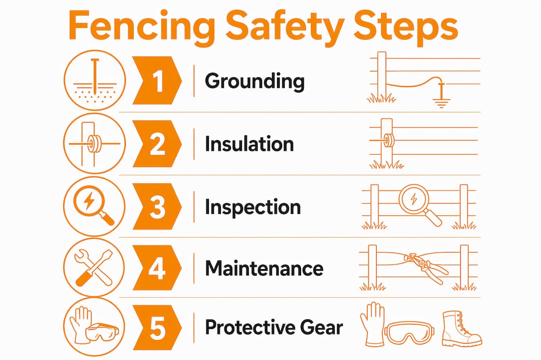 Infographic showing key fencing safety steps
