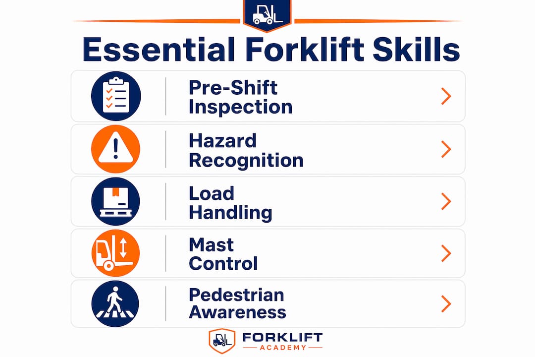 Infographic highlighting essential forklift operator skills