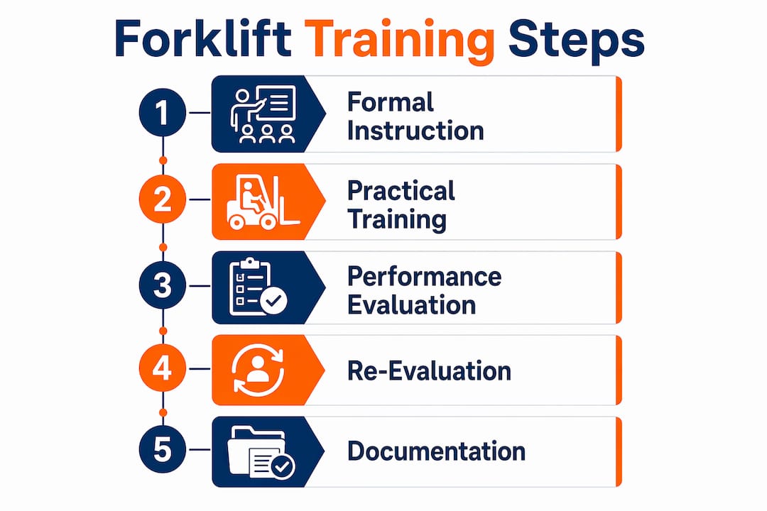 Infographic showing steps of forklift training program