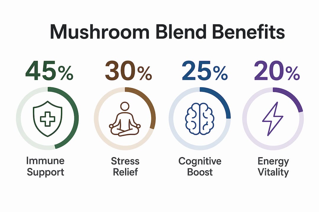 Infographic showing main health benefits of mushroom blends
