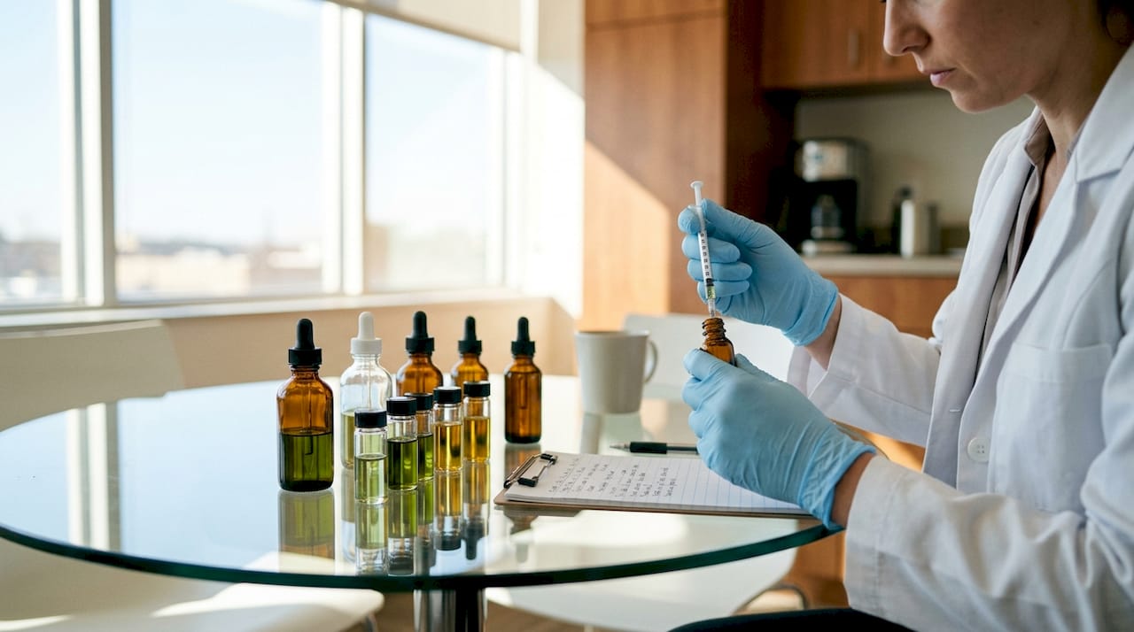 Medical cannabis products displayed in clinical setting