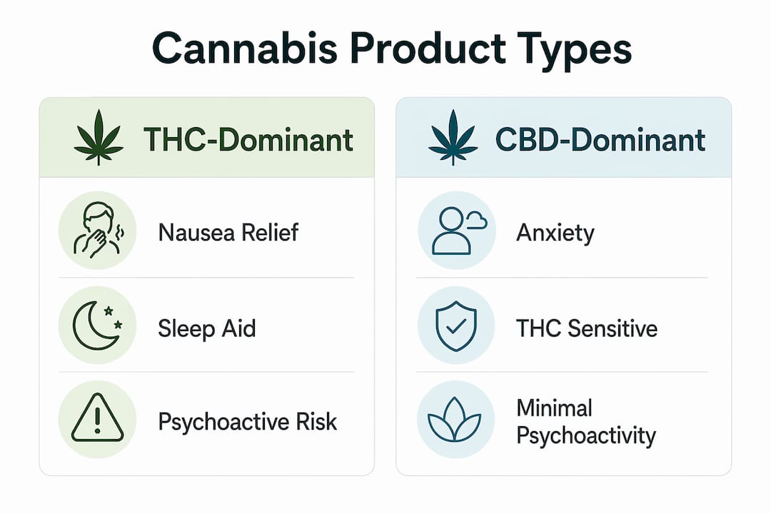 Infographic comparing THC and CBD cannabis products