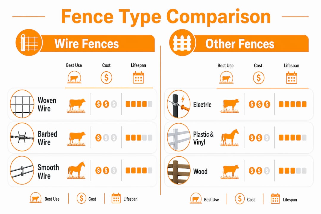 Infographic comparing types of agricultural fences
