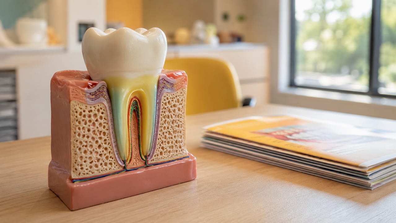 Close-up of tooth showing periodontal ligament stress