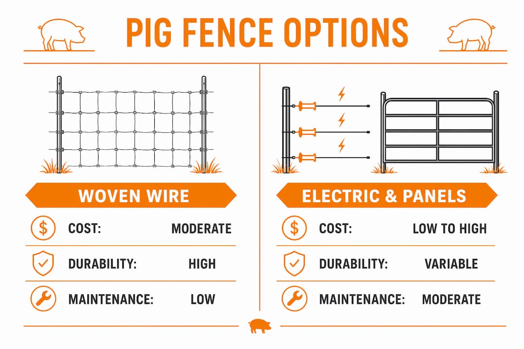 Infographic comparing pig fencing options side-by-side