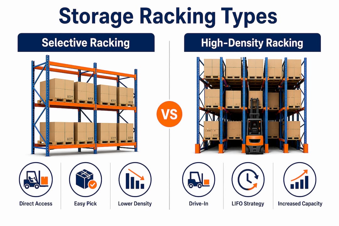 Infographic comparing selective and high-density racking