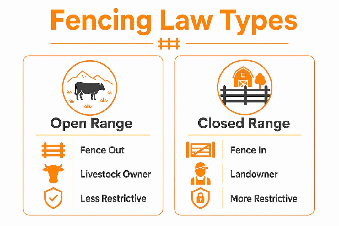 Infographic comparing open range and closed range fencing laws