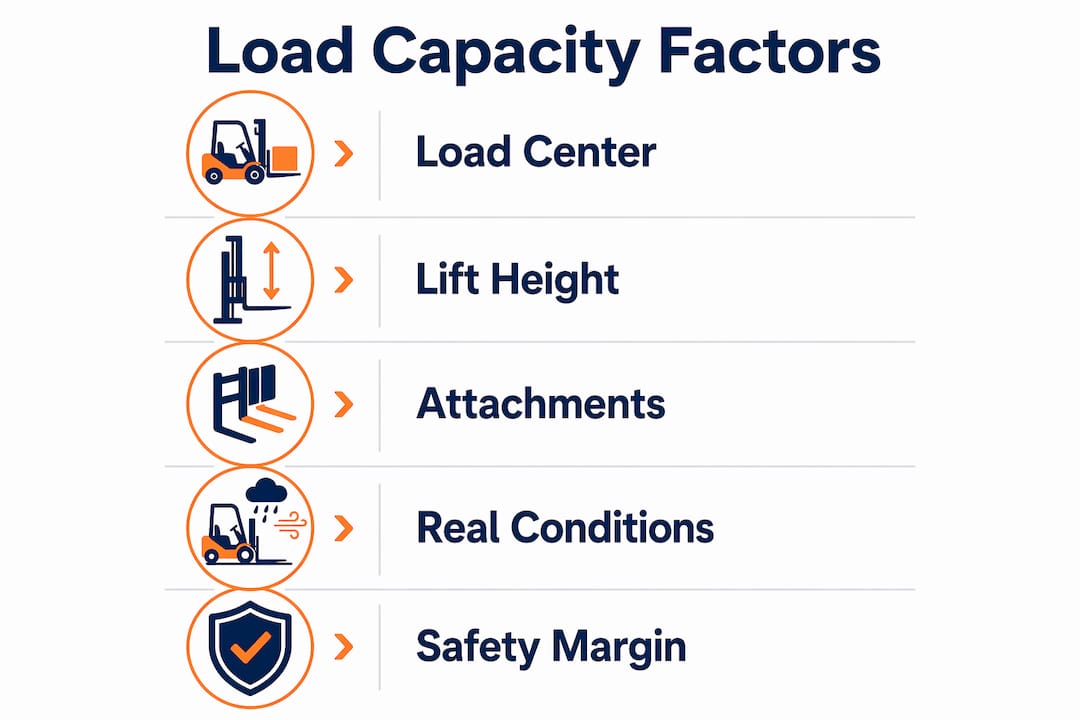 Infographic illustrating forklift load capacity factors