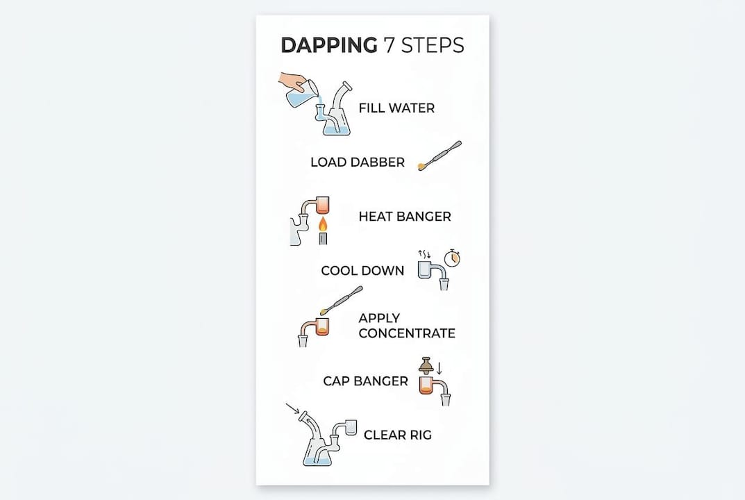 Infographic showing 7 steps of dabbing process
