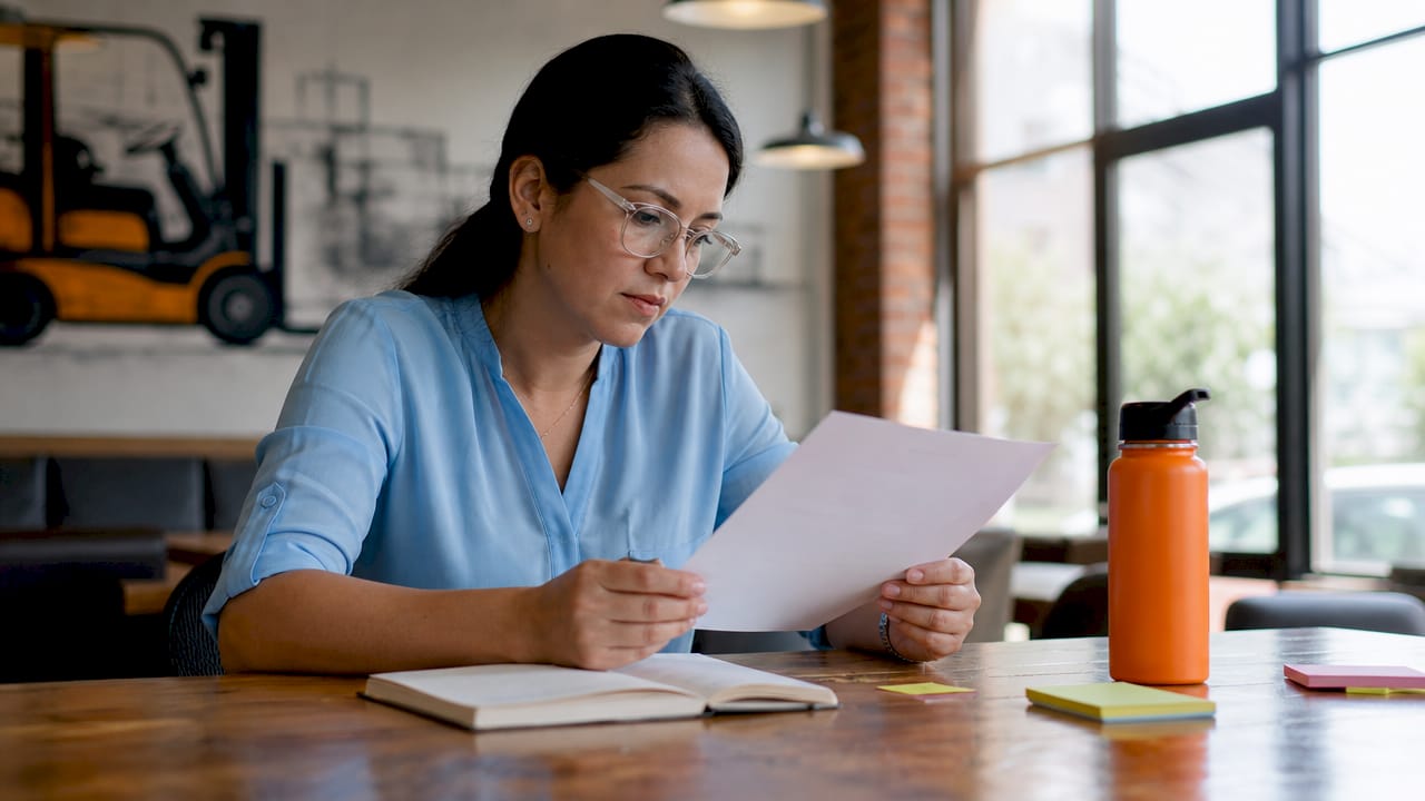 Employee carefully reading safety policy document