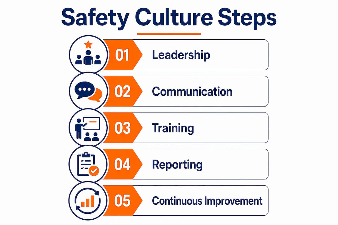 Infographic displaying core elements of workplace safety culture